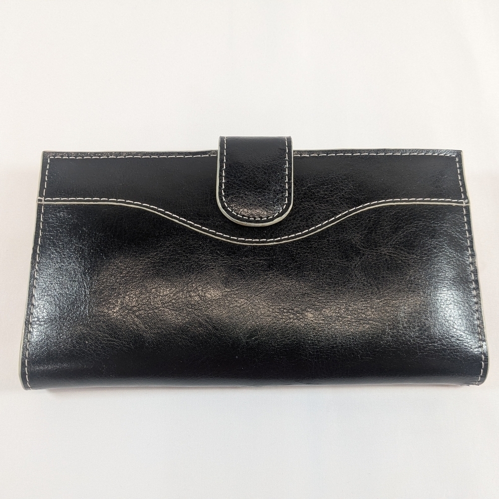 Elegant Black Genuine Leather Wallet Kiss Lock & Magnetic Snap Secured Pockets